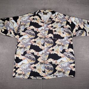 Manzini Collection Hawaiian Tropical Palm Trees Graphic Print Button Up Shirt XL